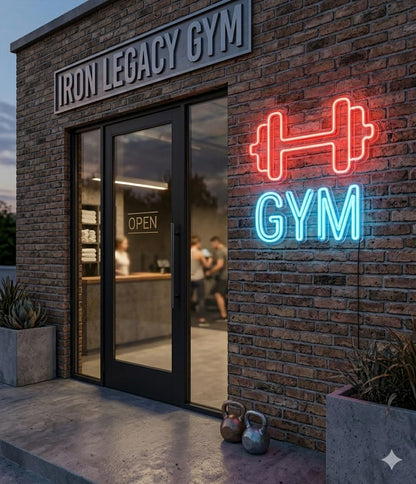 soloLED Letrero GYM PESAS Cartel Luminoso LED Escaparate, Decoración de Pared en Metacrilato, Luz Brillante, aproximadamente 60cm alimentación 12v