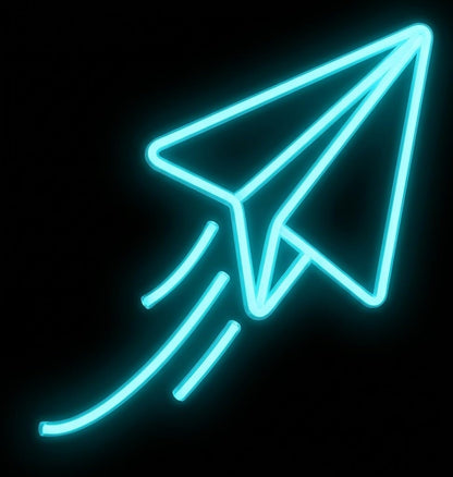 Letrero Neón led Avión de Papel Color Turquesa para Pared metacrilato transparente con forma 40 cm aproximadamente alimentación 12v