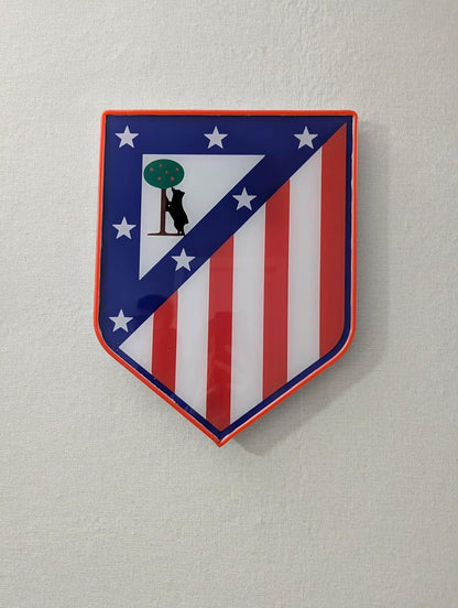 Genérico Atlético de Madrid Escudo de Fútbol vinilo+ metacrilato y neon, Decorativo de Pared,Medidas del escudo :Ancho 75cm Alto 75cm