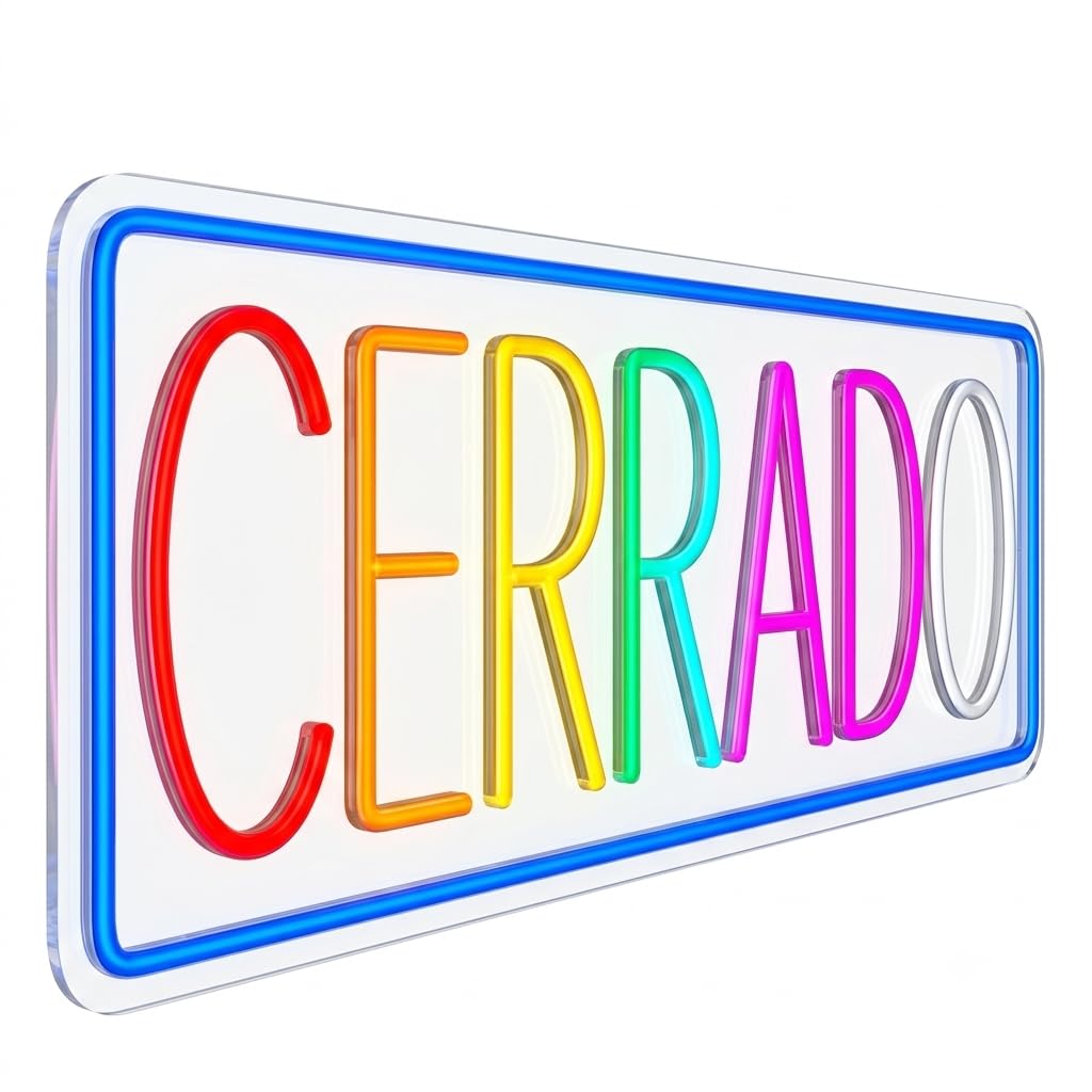 SOLOLED Letrero led neón flex Cerrado cartel metacrilato transparente medidas 35cm aproximadamente alimentacion 12 v