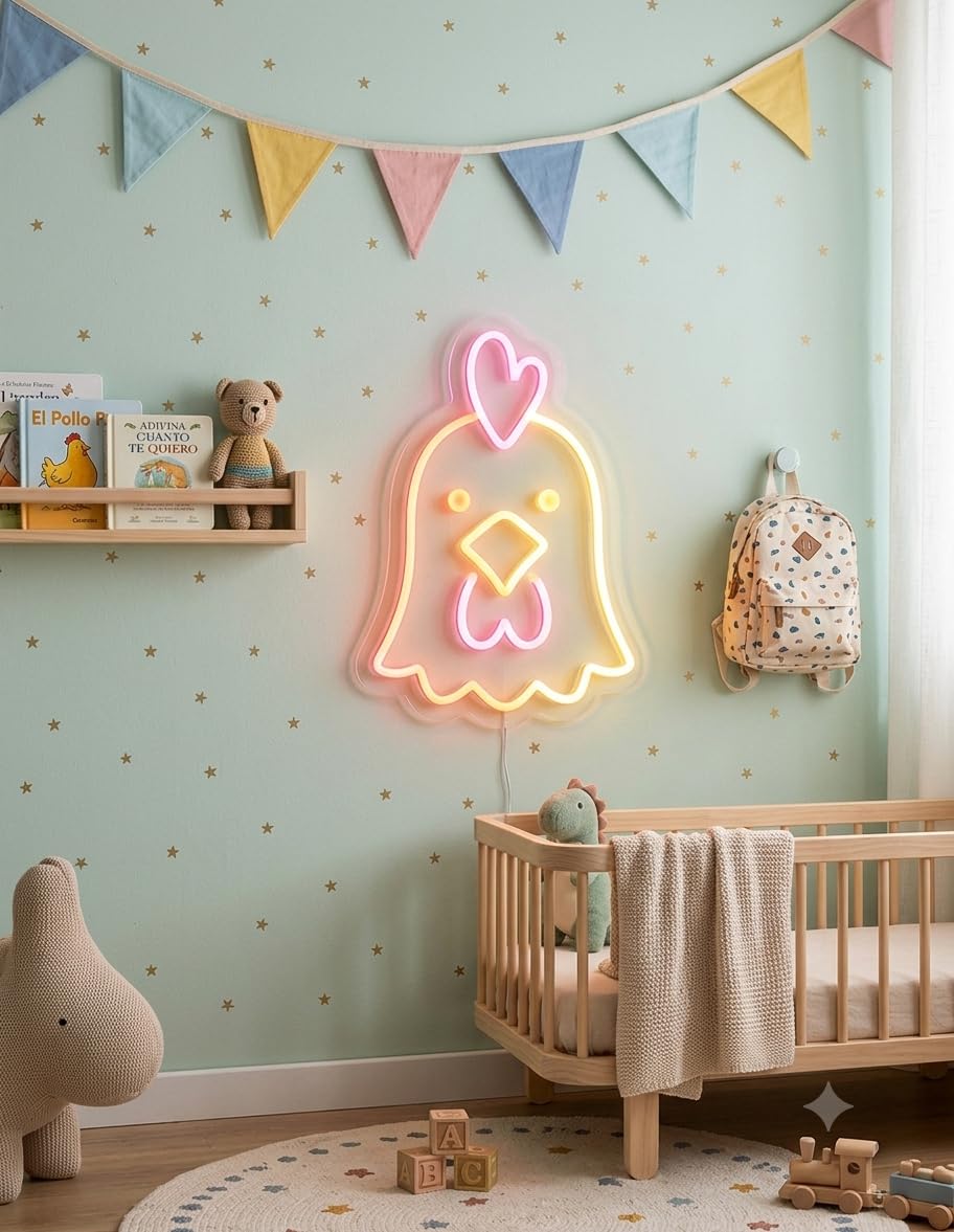 SOLOLED letrero Neon led iluminado pollo Personalizado Medida aproximadamente 40 cm cartel luminoso decoracion pared habitacion Fiestas,Escaparate negocio bar base metacrilato transparente