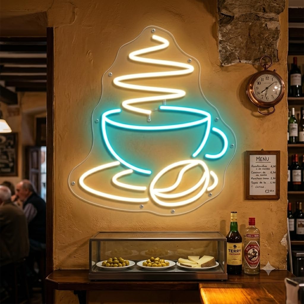 soloLED Letrero café cafetería Cartel Luminoso LED Escaparate, Decoración de Pared en Metacrilato, Luz Brillante, aproximadamente 60cm alimentación 12v
