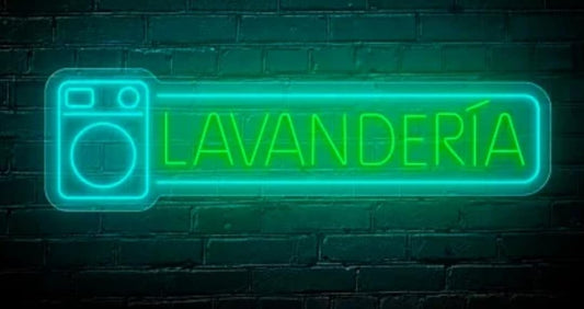 Letrero LED de Neón para Lavandería, Luz Verde y Azul, Señalización Luminosa para Pared