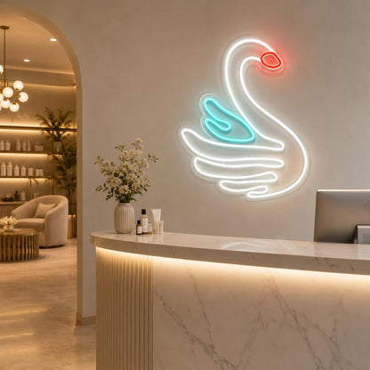Letrero Cisne Blanco Cartel Luminoso LED Escaparate, Decoración de Pared en Metacrilato, Luz Brillante, aproximadamente 50cm alimentación 12v