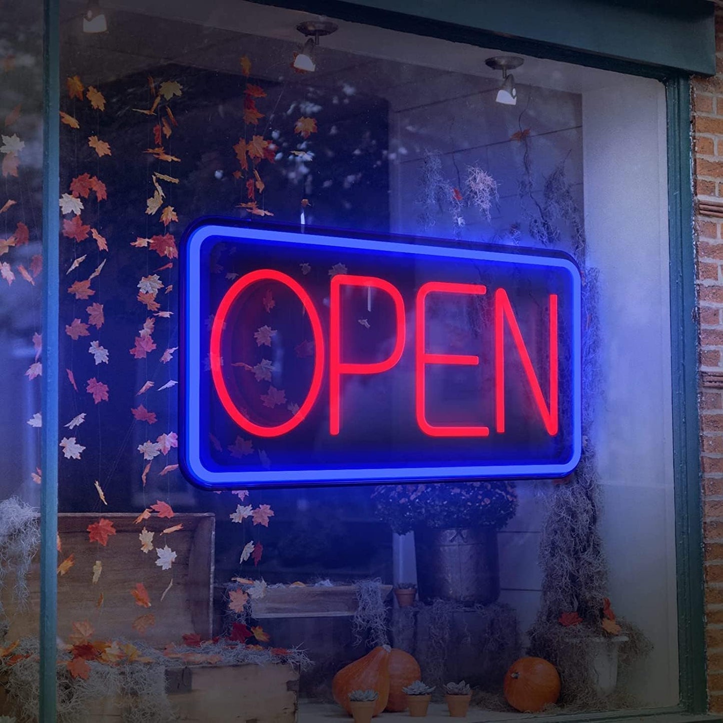 Neon OPEN Luces de Neón LED Letrero Luminosos Letrero Neon para Pared Decorar Bar Hotel Tienda Café Restaurante Letrero(azul rojo)