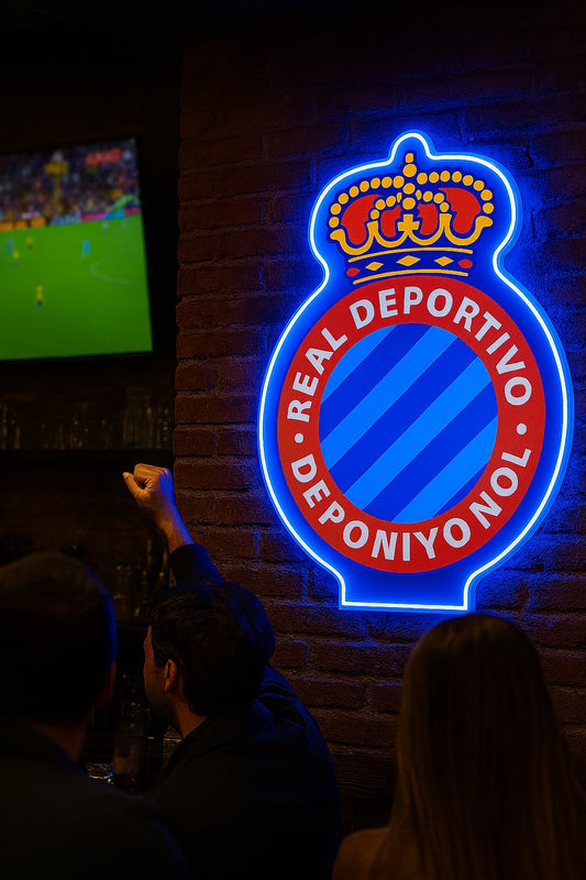 SOLOLED Español escudo regalo Lámpara LED,Luz Nocturna Deportiva con Logo del Club, Iluminación Decorativa en Azul y Rojo liga de futbol metacrilato y neon led,vinilo