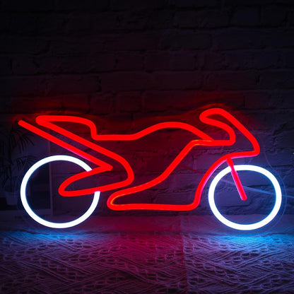 Lámpara de Neón LED Decorativa, Motocicleta Deportiva, Rojo y Blanco, Iluminación para Pared, 42x20 cm