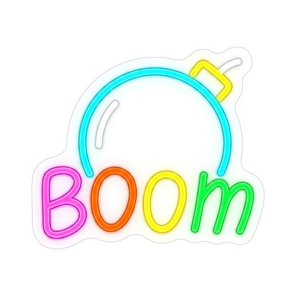 Letrero Neón de Texto con bomba y "BOOM", Luz neón LED, Multicolor, Decoración de Pared con base metacrilato transparente,cadena,cable de 1.5 m y alimentación 12 v medidas 50x55 cm
