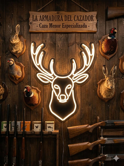 soloLED Letrero Neón cabeza ciervo Cartel Luminoso LED Escaparate, armería,Bar, Pub y Discoteca, Decoración de Pared en Metacrilato, Luz Brillante, 40x50cm alimentación 12v