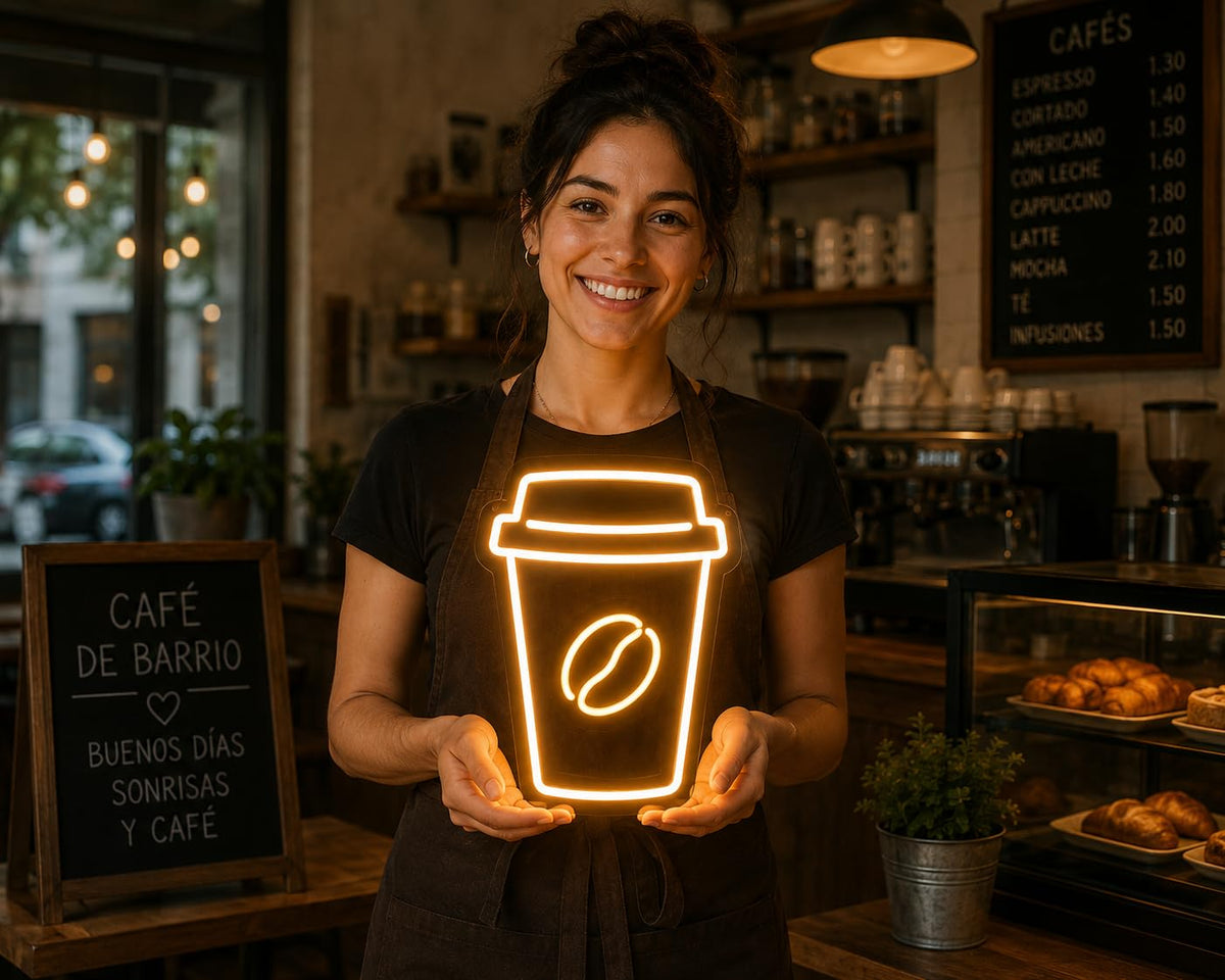 soloLED Letrero CARTEL cafe RESTAURANTE LED NEON Escaparate, Decoración de Pared en Metacrilato, Luz Brillante, aproximadamente 40 cm aproximadamente alimentación 12v