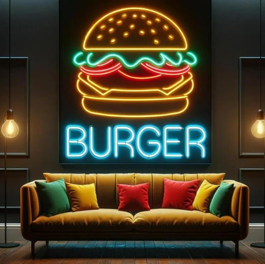 Letrero Luminoso de Neón LED, Diseño de Hamburguesa, Multicolor, Decoración para Restaurante