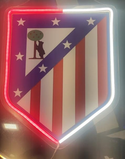 SOLOLED regalo Lámpara LED de Pared Atlético de Madrid,escudo neon rojoy azul, Iluminación Decorativa