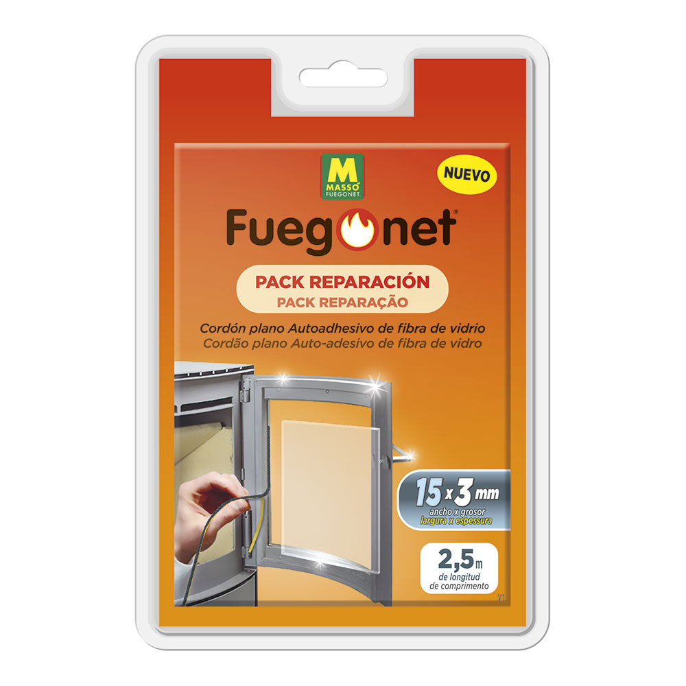 PACK REPARACIÓN CORDÓN PLANO AUTOADHESIVO DE FIBRA DE VIDRIO 15 x 3 mm 2,5 m