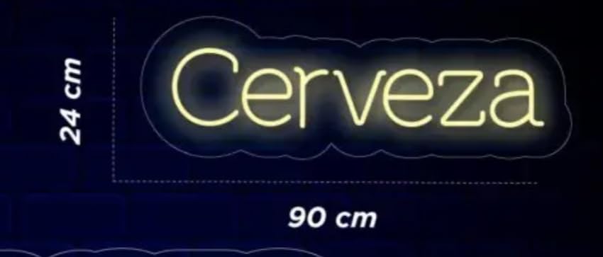 Letrero LED Neón Decorativo 'Cerveza', Iluminación de Pared, Amarillo medidas 90cm x24cm alimentacion 12v