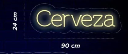 Letrero LED Neón Decorativo 'Cerveza', Iluminación de Pared, Amarillo medidas 90cm x24cm alimentacion 12v