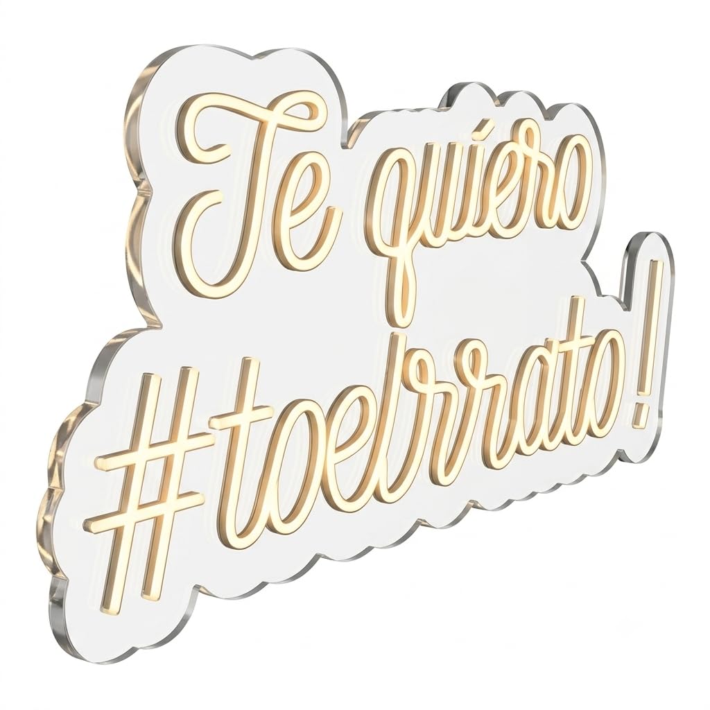 Letrero Neón Luz LED "Te quiero #toelrato" de Color Rosa, Decoración de Pared con Base Metacrilato Transparente, Cadena, Cable de 1.5 m y Alimentación 12 v, Medidas 110x55 cm Para Bodas y Ceremonias