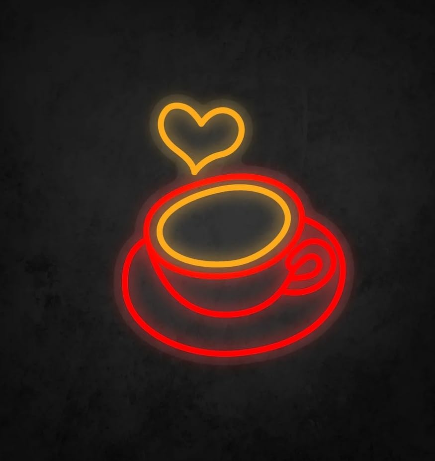 LED Neon - Coffee, Letrero de Neón LED para Interiores, Tablero de Acrílico Transparente, 40,6 cm de Ancho x 45,7 cm de Alto 12v