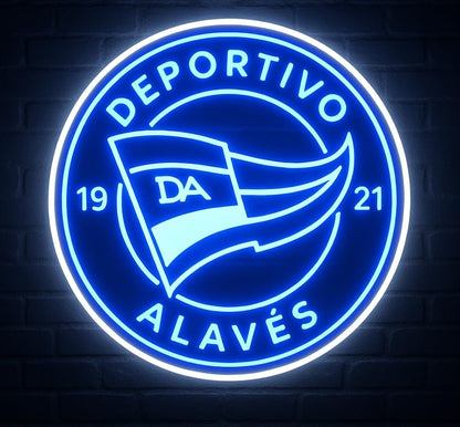 Deportivo cartel neón led metacrilato y vinilo regaló Alavés liga, Club futbol escudo en Azul y Blanco