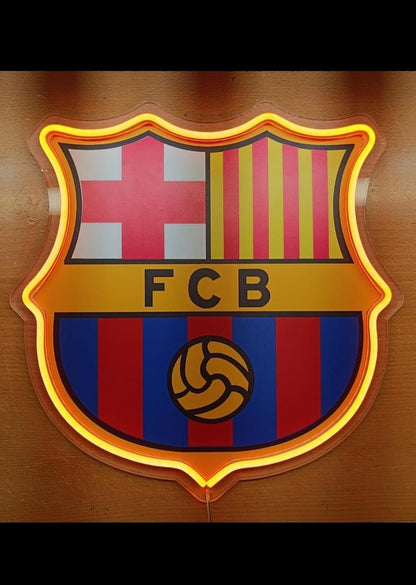 SOLOLED Lámpara LED Decorativa Barcelona, Escudo Iluminado con Luz Neón, Azul y Rojo medidas 32x30 cm neon nled,metacrilato,vinilo,liga de futbol