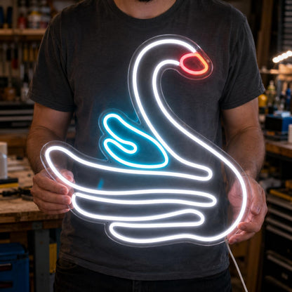 Letrero Cisne Blanco Cartel Luminoso LED Escaparate, Decoración de Pared en Metacrilato, Luz Brillante, aproximadamente 50cm alimentación 12v