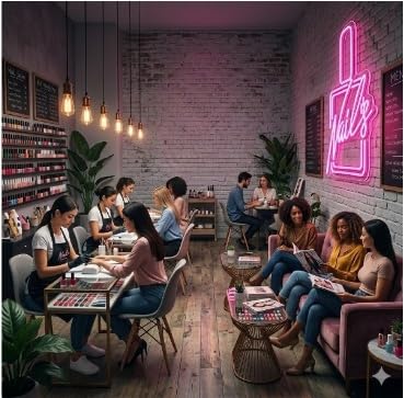 Letrero Neón de Esmalte de Uñas Nail's, Luz neón LED, Rosa, Decoración de Pared con base metacrilato transparente, cadena, cable de 1.5 m y alimentación 12 v medidas 40x55 cm