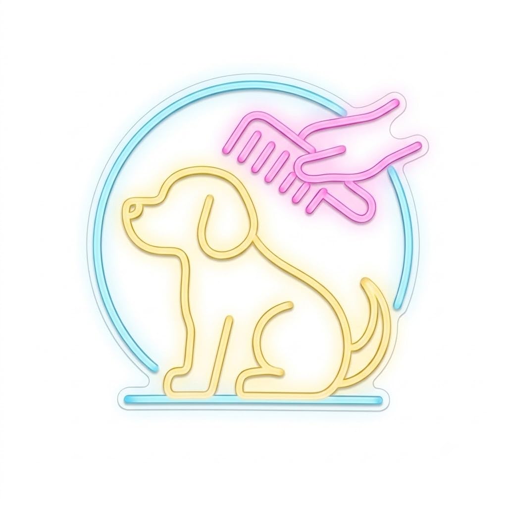 Letrero Neón para peluqeria canina, perrito peinado, Luz neón LED, Verde, Decoración de Pared con base metacrilato transparente, cadena, cable de 1.5 m y alimentación 12 v medidas60x60 cm