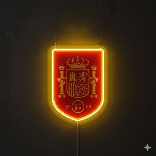 Letrero de Neón LED Escudo España Rojo y Amarillo, Decoración de Pared, Luz Colgante vinilo, metacrilato neón led 40x30cm aproximadamente 12 v