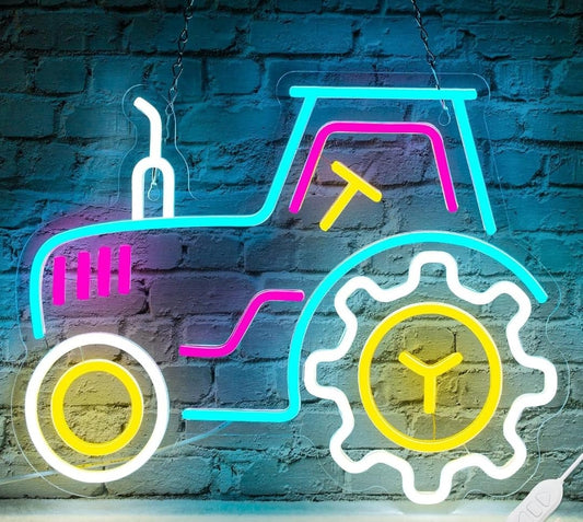 Lámpara de Neón LED Decorativa, Diseño de Tractor, Multicolor, Montaje en Pared