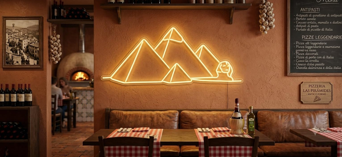 soloLED Letrero CARTEL PIRAMIDES RESTAURANTE LED NEON Escaparate, Decoración de Pared en Metacrilato, Luz Brillante, aproximadamente 70cm aproximadamente alimentación 12v