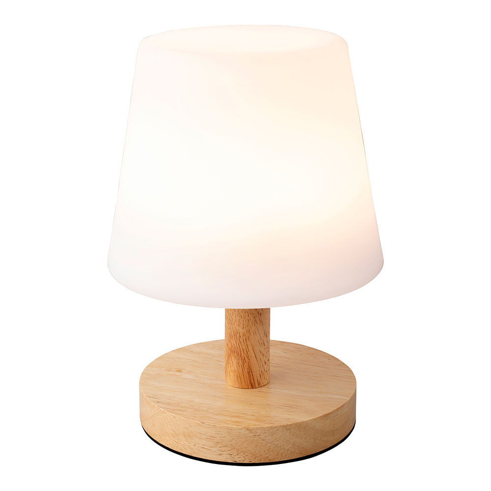 LAMPARA LED DE MESA PARA EXTERIOR Y INTERIOR ACABADO EN MADERA 22 cm