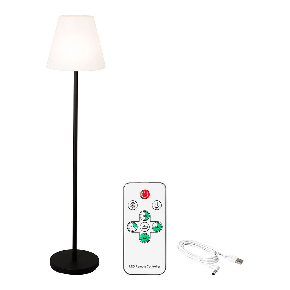 LÁMPARA DE PIE PARA EXTERIOR Y INTERIOR RECARGABLE CON MANDO A DISTANCIA COLOR BLANCO Y NEGRO 150 cm