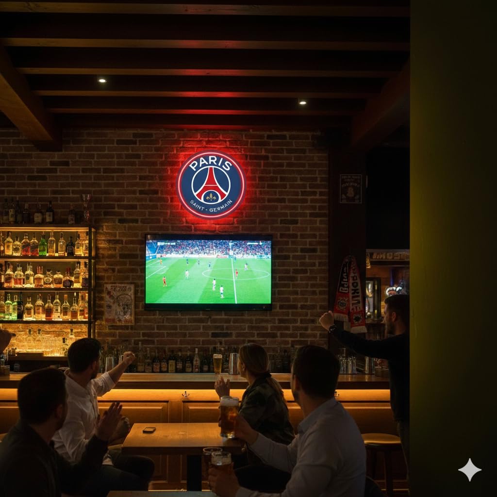 SOLOLED Letrero de Neón LED Escudo futbol Paris Saint-Germain Football Club champions Ligue de Pared, Luz Colgante vinilo, metacrilato neón led 40x30cm aproximadamente 12 v
