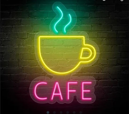 Letrero LED Neón Café, Luz Amarilla y Rosa, 3 Tamaños Disponibles - S (47x100cm), Decoración para Bar