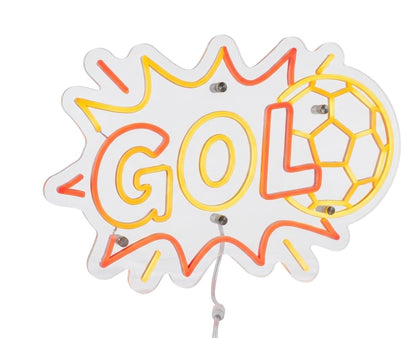 Neón LED GOL Letrero Luminoso de Fútbol Decoración de Pared para Habitación Infantil, Zona Gamer o Bar,Artesanal Hecho en España (cadena,cable de 1.5 m y alimentación 12 v medidas 40x,30cm