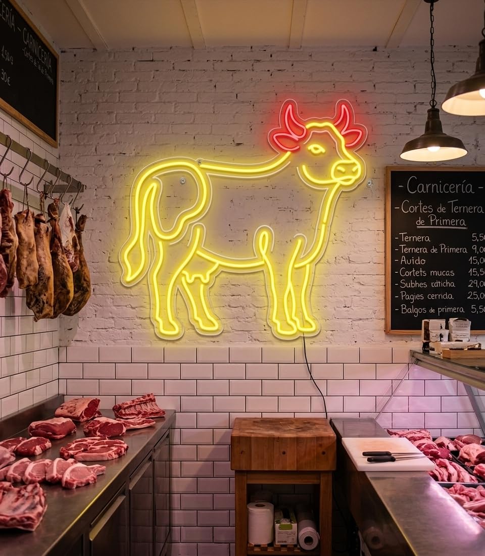 SOLOLED letrero Neon led iluminado vaca Personalizado Medida aproximadamente 60 cm cartel luminoso decoracion pared habitacion Fiestas,Escaparate negocio bar base metacrilato transparente