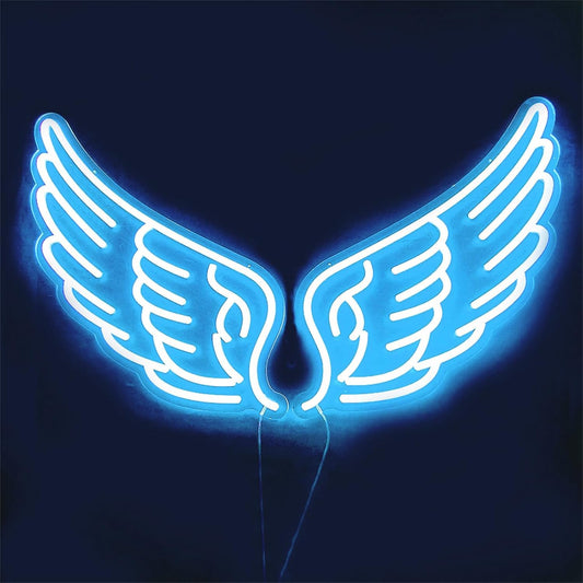 Luz LED Decorativa de Pared en Forma de Alas de Ángel, Neón Azul, Iluminación Ambiental