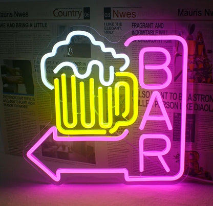 Cerveza Neon Led Luz de Neón para la Pared Bar Pub Restaurante Tienda, Material Acrílico y Silicona,60X50 CM ALIMENTACION 12 V