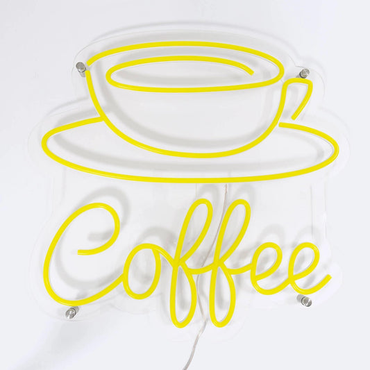 Lámpara LED de Neón Decorativa, Diseño de Taza de Café, Luz Amarilla