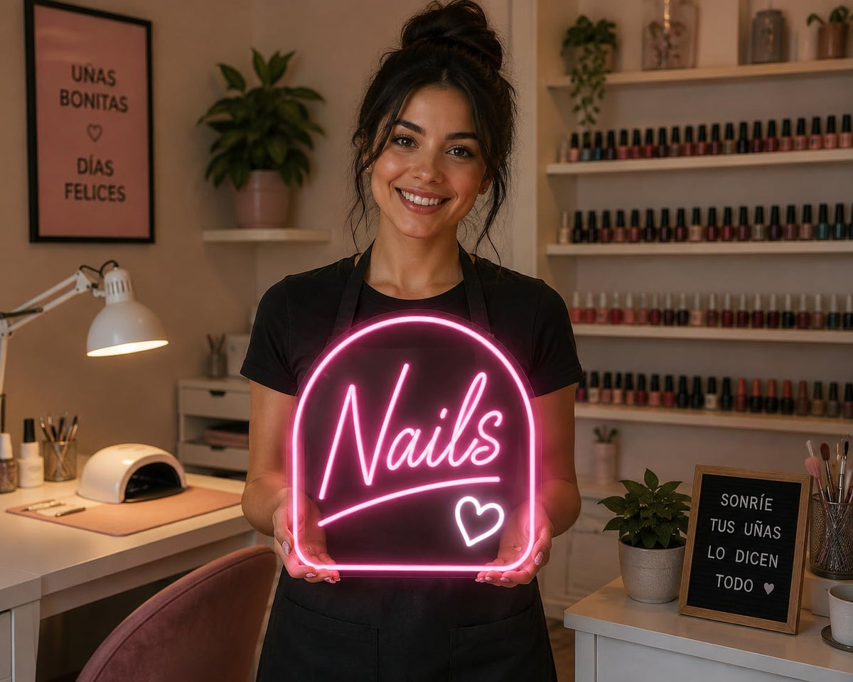 soloLED Letrero CARTEL Nails uñas pintura LED NEON brillante Escaparate, Decoración de Pared en Metacrilato transparente, Luz Brillante, aproximadamente 40 cm alimentación 12v