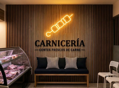 SOLOLED letrero Neon led iluminado carniceria Personalizado Medida aproximadamente 50 cm cartel luminoso decoracion pared habitacion Fiestas,Escaparate negocio bar base metacrilato transparente