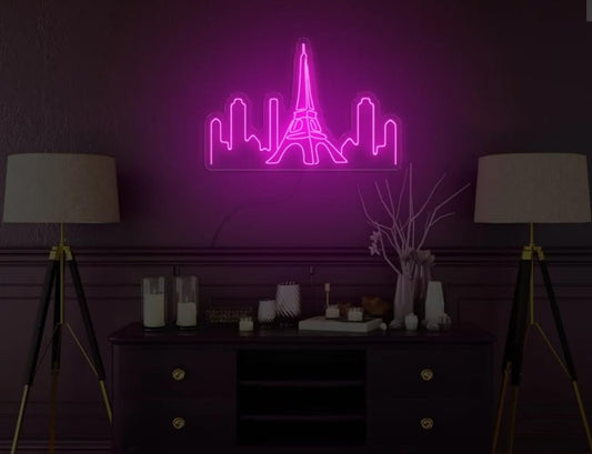 Letrero LED de Neón París, Horizonte con Torre Eiffel, Arte de Pared Decorativo para Ciudad