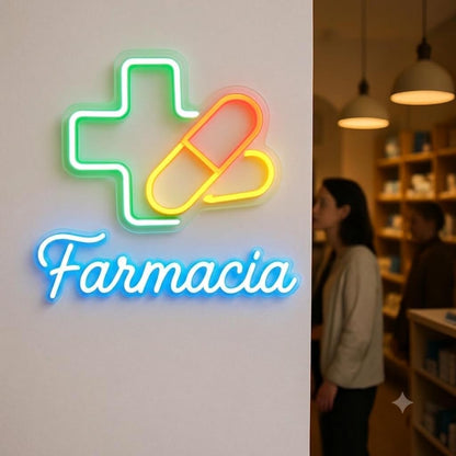 soloLED Letrero Farmacia Cartel Luminoso LED Escaparate, Decoración de Pared en Metacrilato, Luz Brillante, aproximadamente 60cm alimentación 12v