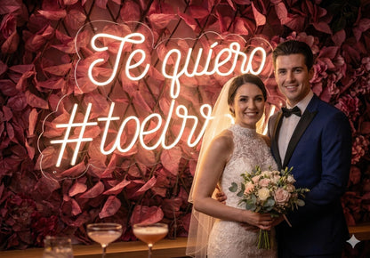 Letrero Neón Luz LED "Te quiero #toelrato" de Color Rosa, Decoración de Pared con Base Metacrilato Transparente, Cadena, Cable de 1.5 m y Alimentación 12 v, Medidas 110x55 cm Para Bodas y Ceremonias