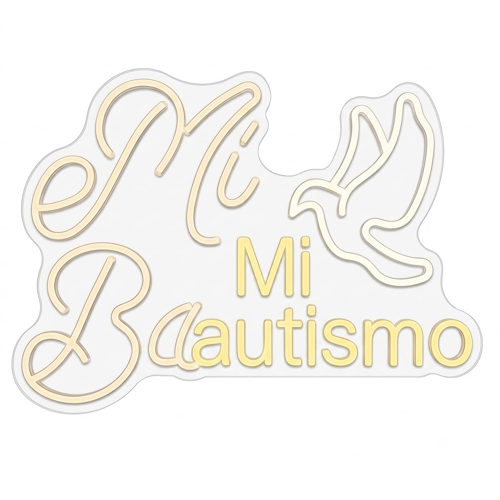 Letrero de Neón LED 'mi bautismo Cartel Luminoso Decorativo con 50 cm aproximadamente ALIMENTADOR 12 V