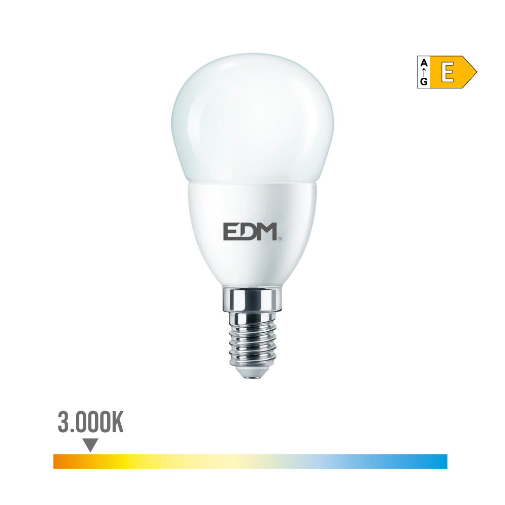 BOMBILLA ESFERICA LED E14 7 w 806 lm 3000 k LUZ CALIDA Ø4,8 x 9,5 cm