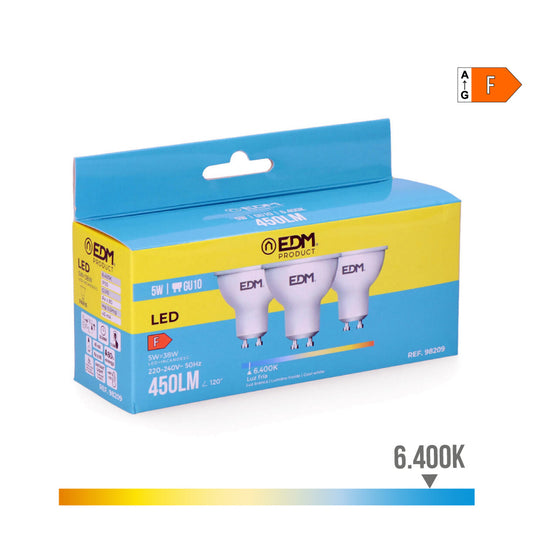KIT 3 BOMBILLAS DICROICAS LED GU10 5 W 450 lm 6400 K LUZ FRIA Ø5 x 5,5 cm