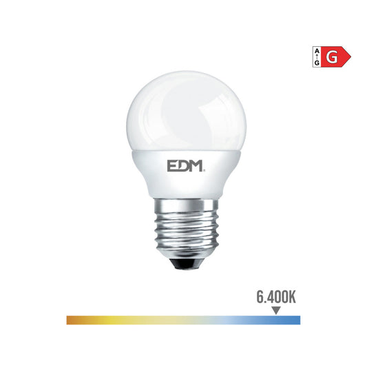 BOMBILLA ESFERICA LED E27 5 w 400 lm 6400 k LUZ FRIA Ø4,5 x 8 cm