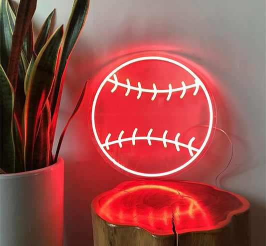 Letrero LED de Neón de Béisbol, 30x30 cm, Luz Decorativa Roja, Lámpara de Pared para Dormitorio