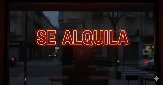 Letrero LED Neón 'SE ALQUILA', Rótulo Luminoso para Pared, Color Naranja, Estilo Moderno