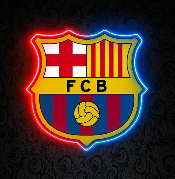 1 escudo Barcelona club de fútbol con Pantalla metacrilato y vinilo con neón LED de Bar Deportivo, de la liga de futbol, Ambiente de Pub